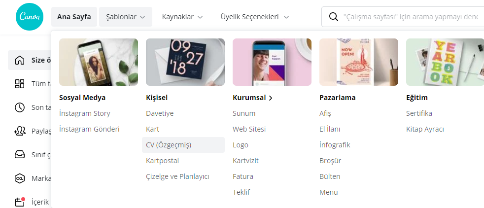 canva, şablon